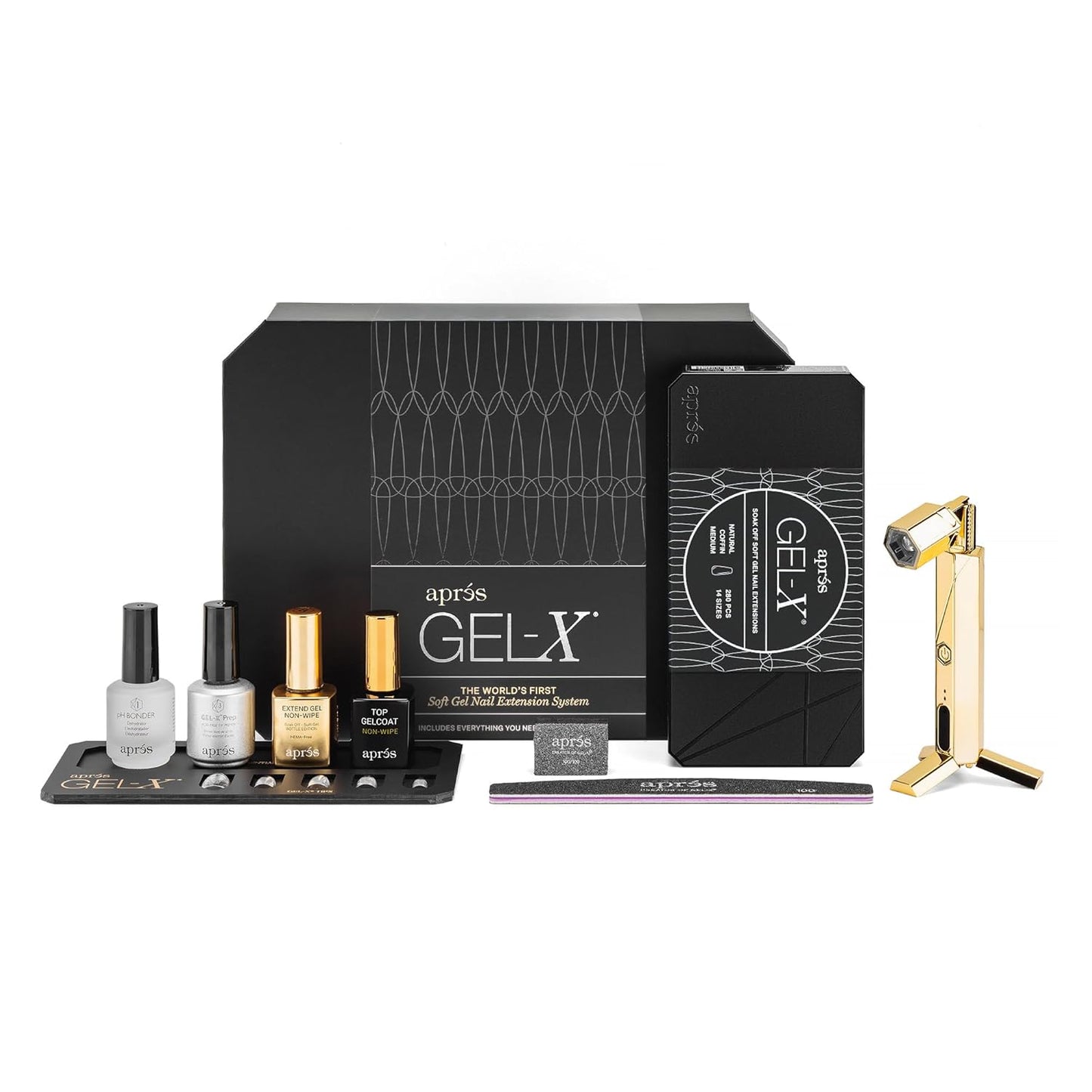 Aprés Gel-X Nail Extension Starter Kit - 14 Sizes 00-9 & Half Sizes | Soft Gel-X Tips, HEMA/TPO-Free, Natural Almond Medium