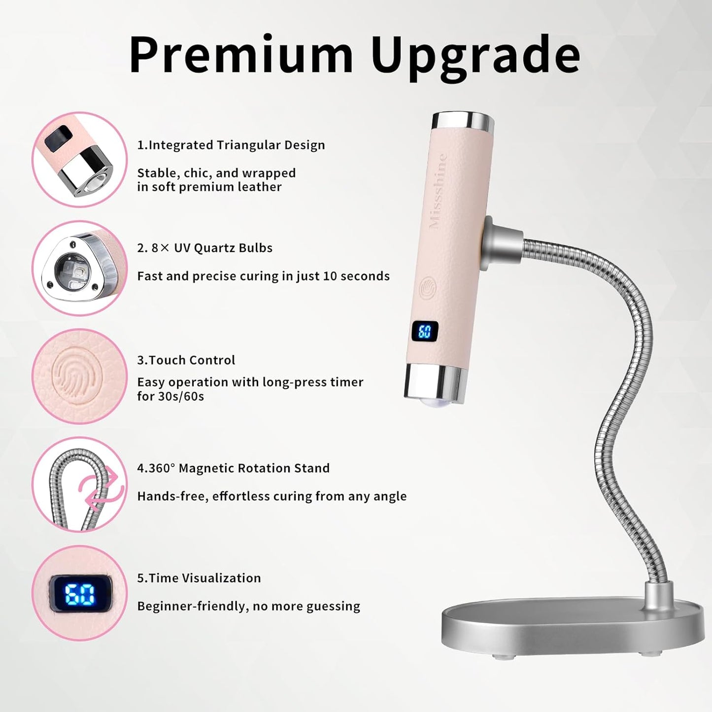 UV Nail Lamp - Handheld Cordless LED Nail Dryer with Auto Sensor | Fast Curing Gooseneck Design (Pink)