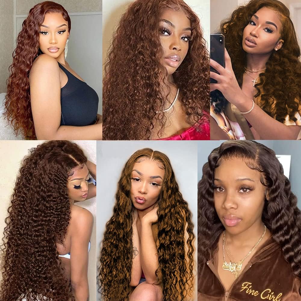 HeioWuio 16 18 20 Inch #4 Brown Bundles Deep Wave 3 Bundles Human Hair Brazilian Remy Hair 50 Grams/Bundle Unprocessed Virgin Hairs Chocolate Brown Color Deep Wave Bundle Weaves Extensions