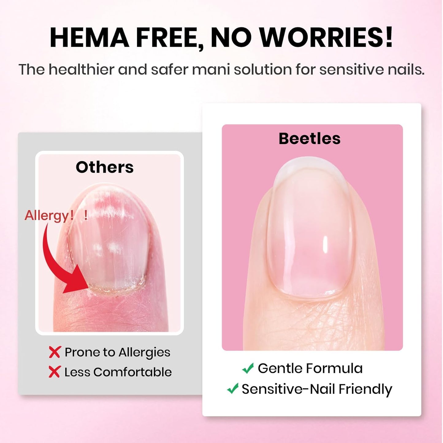 Beetles Gel Nail Kit - Almond Short 288pcs Nail Tips with Hema-Free Glue & Base Gel Set | DIY Acrylic Press-On Nails