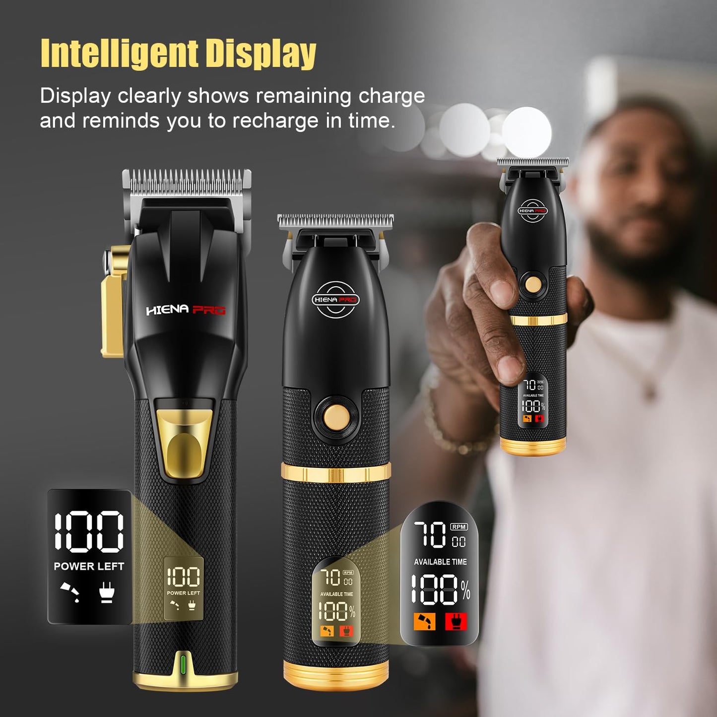HIENA PRO Hair Clippers Zero Gapped Hair Trimmer Set & Foil Shaver for Men, Professional Cordless Rechargeable Beard Trimmer Barber Hair Cutting Kit with LED Display， Gifts for Men