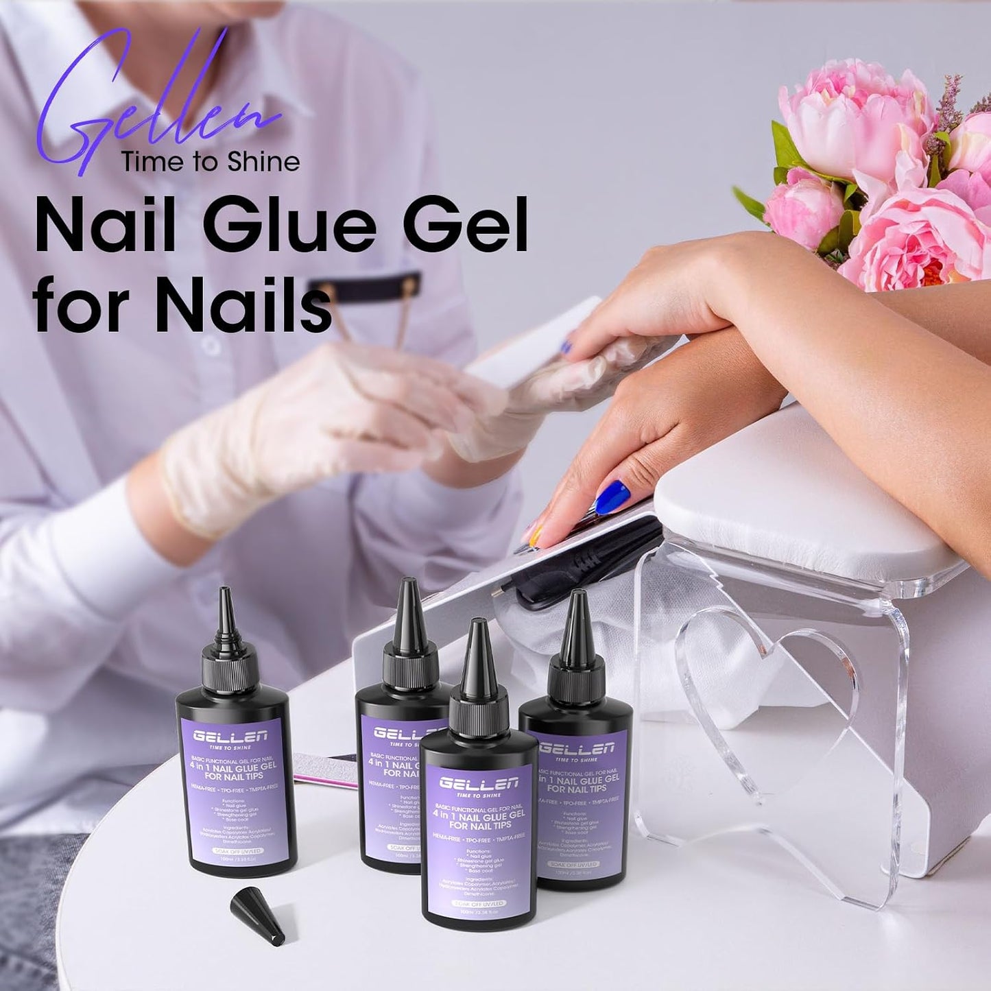 GELLEN 4 in 1 Gel Nail Glue Refill - 100ml Strong Adhesive for Acrylic Nail Tips | HEMA TPO TMPTA 3-Free, UV Light Cured