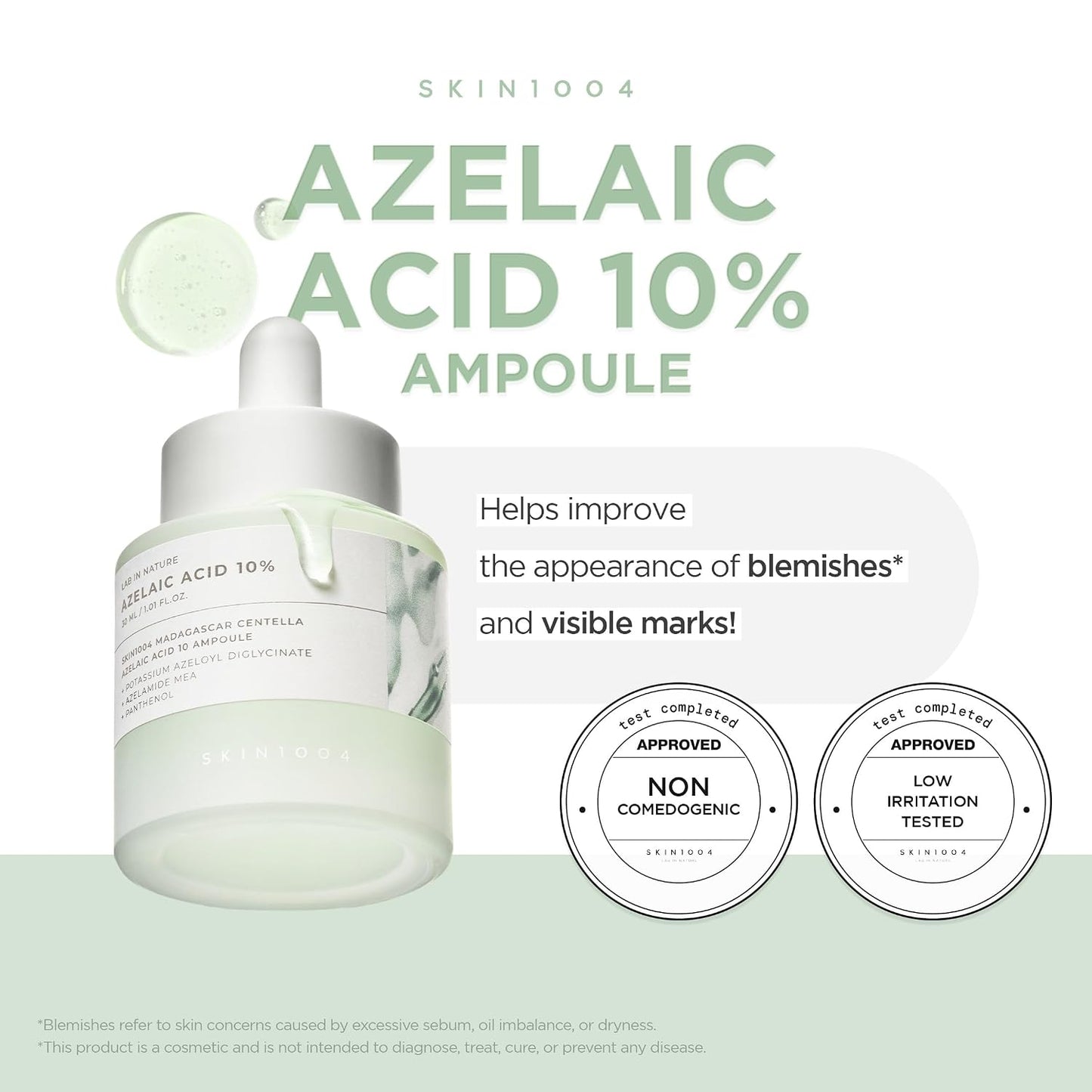 Azelaic Acid 10% Ampoule - Hydrating Face Serum for Blemish-Prone & Oily Skin | Redness Soothing with Centella, 1.01 fl. oz / 30ml