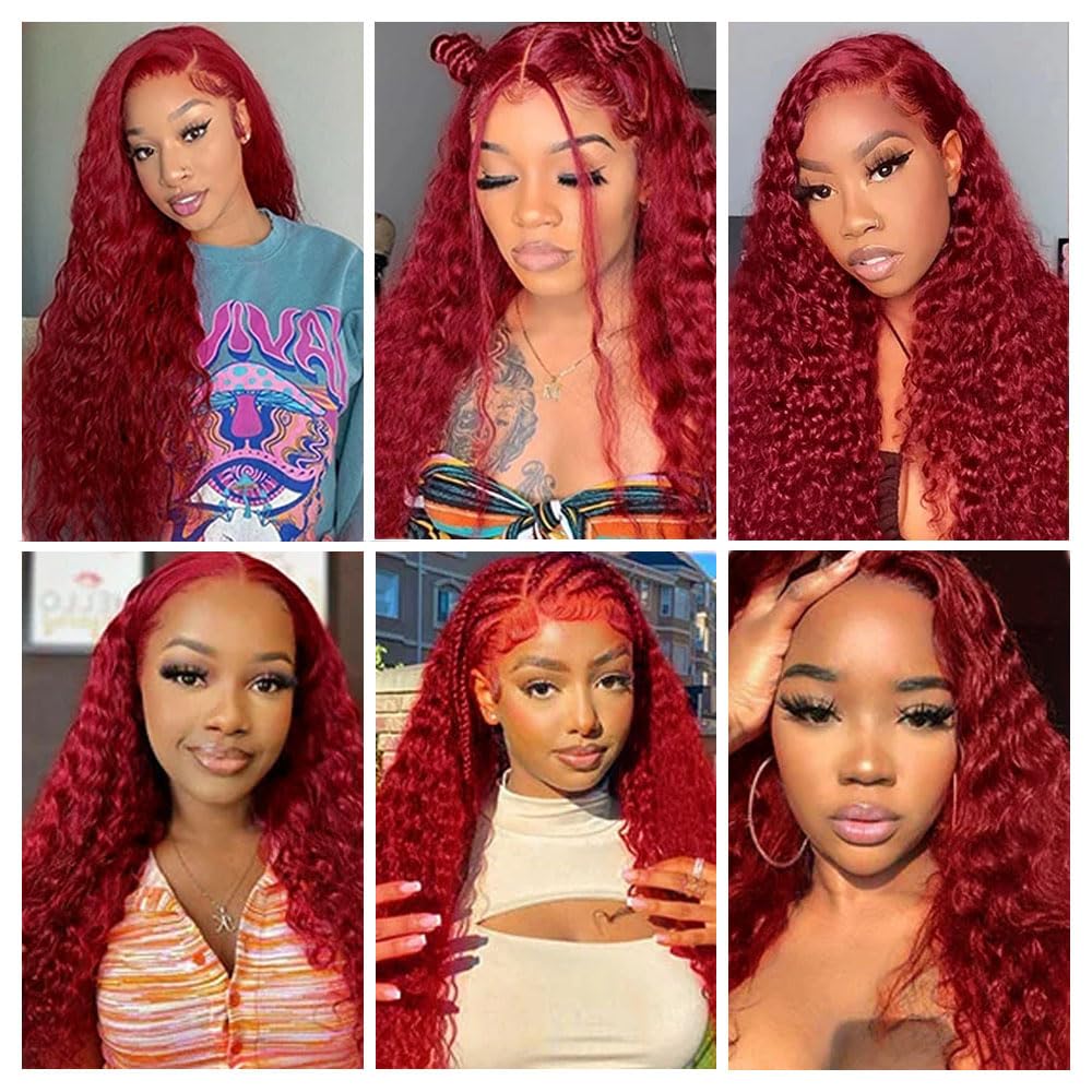 28 30 32 Inch DiexrLamx Red Deep Wave Bundles Wine Red Bundle 8A Grade Peruvian Virgin Remy Hair 3 Bundles/150g Double Weft Hair Extensions