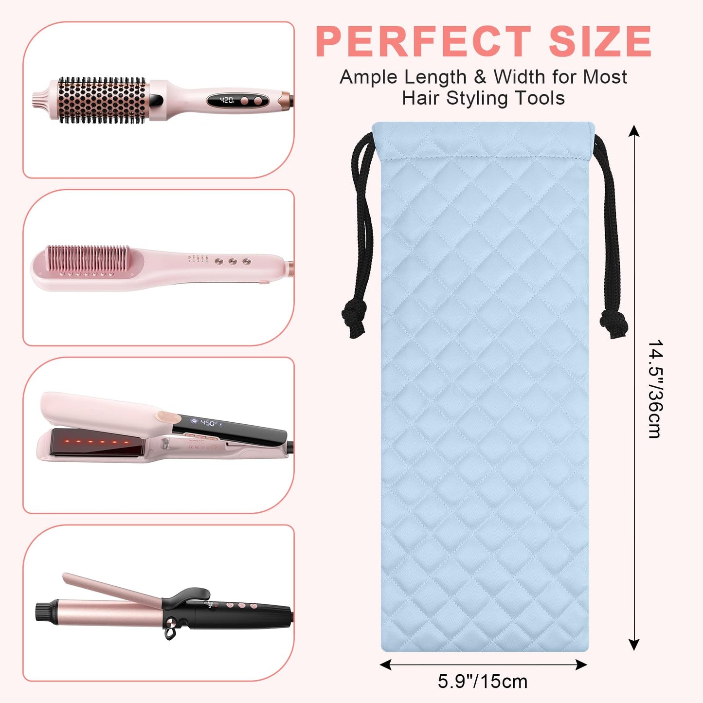 Youlyveaw Professional Hot Hair Tools Organizer Cover Bag Heat Resistant Travel Drawstring Storage Case Pouch for Curling Iron, Flat Iron, Hair Straightener and Styling Tool(14.2" x 5.9")