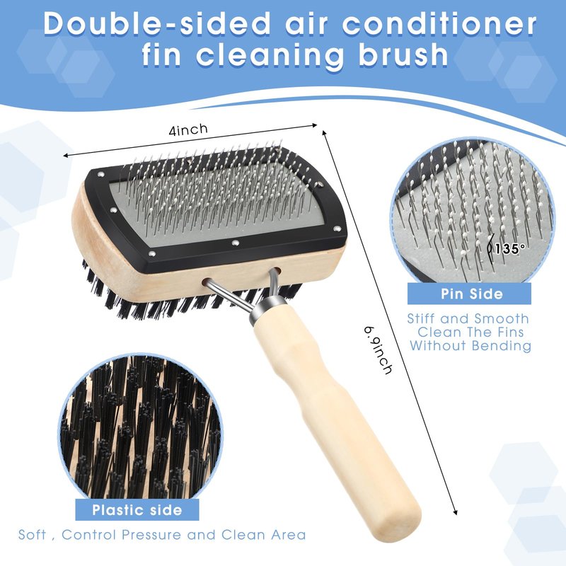 Boao 3 Pcs Ac Coil Cleaner Brush Fin Comb Double Sided Refrigerator Air Conditioner Evaporator Condenser Coil Stainless Steel Mini Split Brush Cleaning Kit HVAC Straightener for Ac Unit