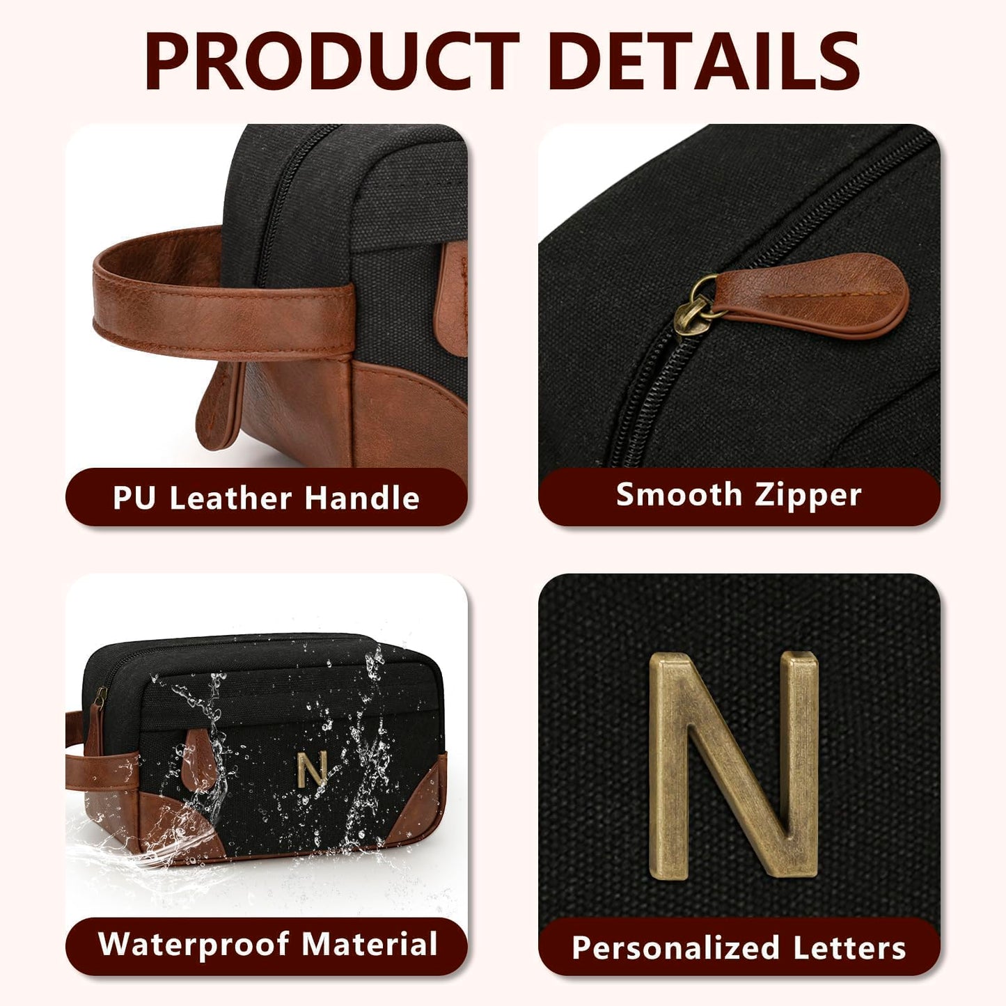 CLOUDWINGS Personalized Gifts for Men Dad - Initial Travel Toiletry Bag Hanging Dopp Kit, Waterproof Shaving Bag with Large Capacity, Fathers Day Birthday Gifts for Him Dad Husband Boyfriend (N)