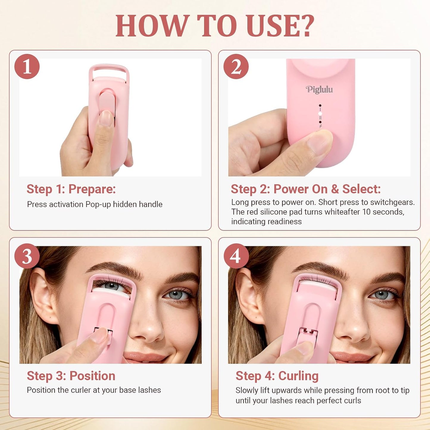 Heated Eyelash Curler - Mini Electric Curler with 5s Fast Heating & 24H Long-Lasting Curl | 2-Level Temp Control, Anti-Burn Silicone Pad