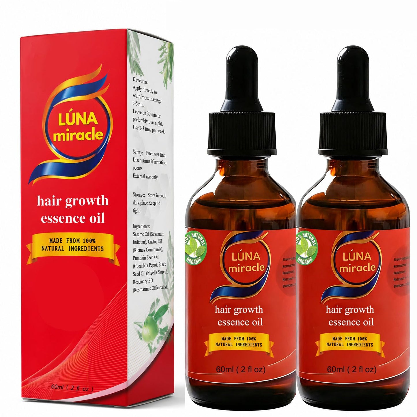 Luna Miracle Hair Growth Oil, Hair Growth Serum, Natural Hair Density Essential Oil, Strengthening Oil Infused Frizzy & Damaged Hair Care to Support Longer, Healthier Strands (2PCS)