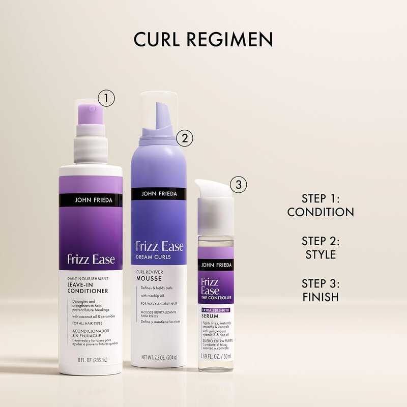 John Frieda Frizz Ease Leave-In Conditioner Spray - Anti-Frizz Daily Nourishment, 8 fl oz | Pack of 2