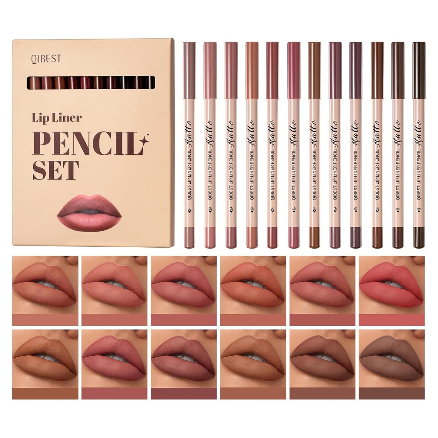 Matte Lip Liner Set - 12 High Pigmented Creamy Pencils | Long Lasting Waterproof Makeup for Women
