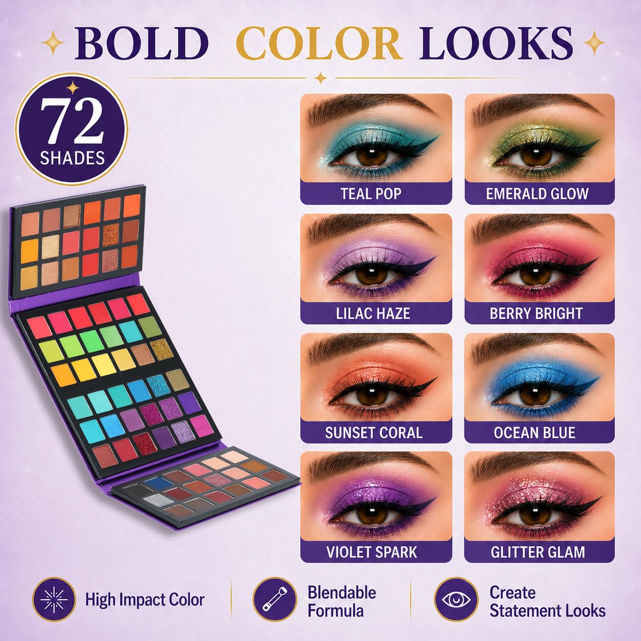 72 Colors Ultra Secret Eyeshadow Palette - Matte, Shimmer & Glitter | Blendable Pigmented Makeup Kit