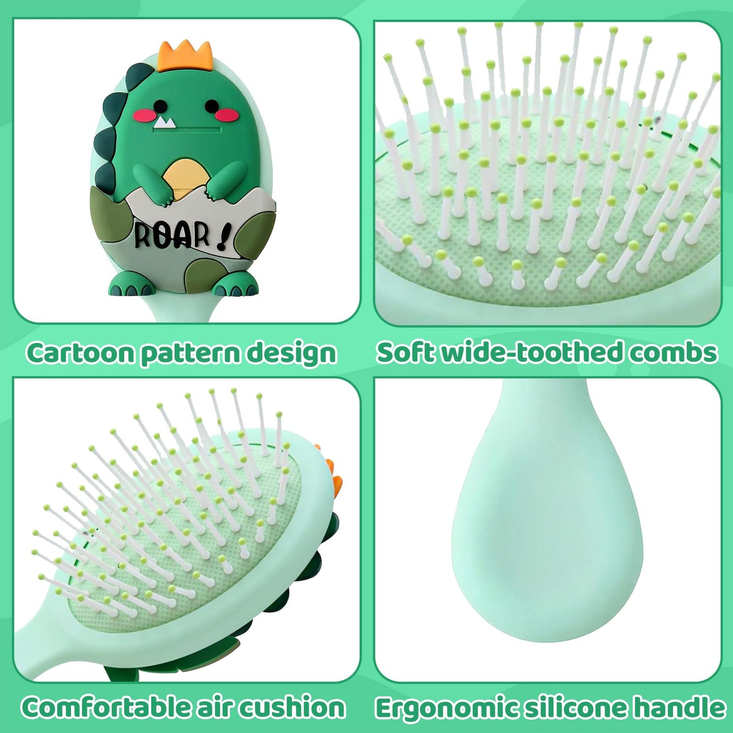 Toddler Hair Brush, Mini Baby Hair Brush for Kids, Travel Brushes for Boys & Girls, Detangler Brushes for Thin or Thick Hairs with Air Cushion (Green)