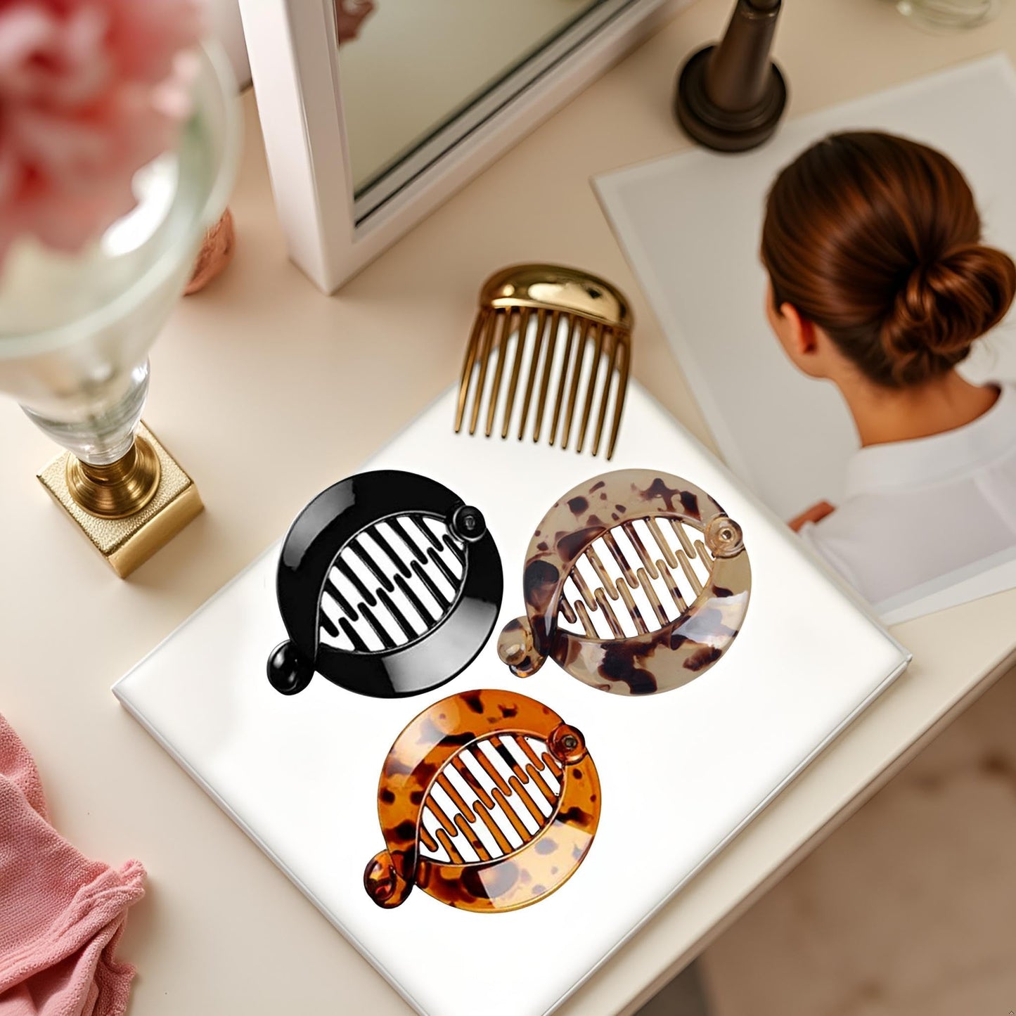 3Pcs Resin Banana Hair Clips Small Banana Hair Combs Fishtail Hair Clip Side Comb Round Ponytail Holder for Women Girl Hair Accessories Clips and Barrettes