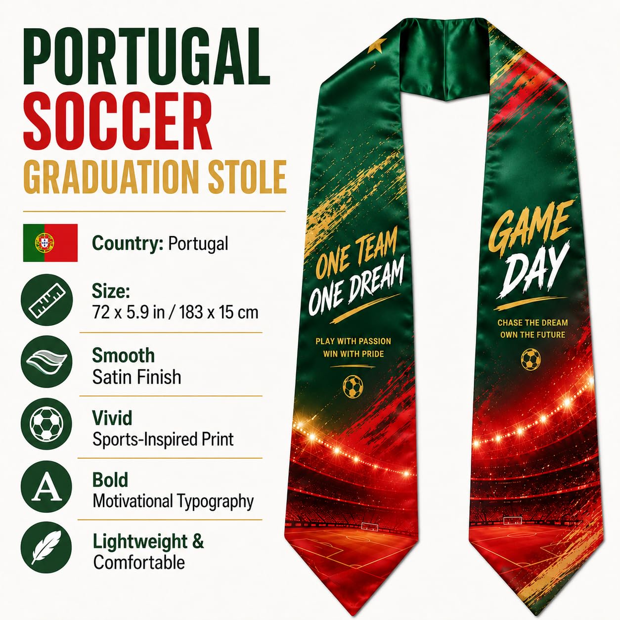 HX Graday Portugal Style Soccer Fan Scarf Shawl, Country Inspired Football Supporter Wrap, Stadium Cape for Game Day Party