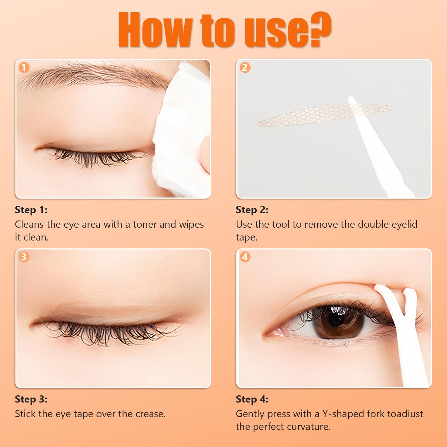 Medical-Use Fiber Eyelid Tape Stickers, Single Side Lace Invisible Lift Strip for Hooded, Droopy, Uneven, or Mono-eyelids with Y Fork (S*100)