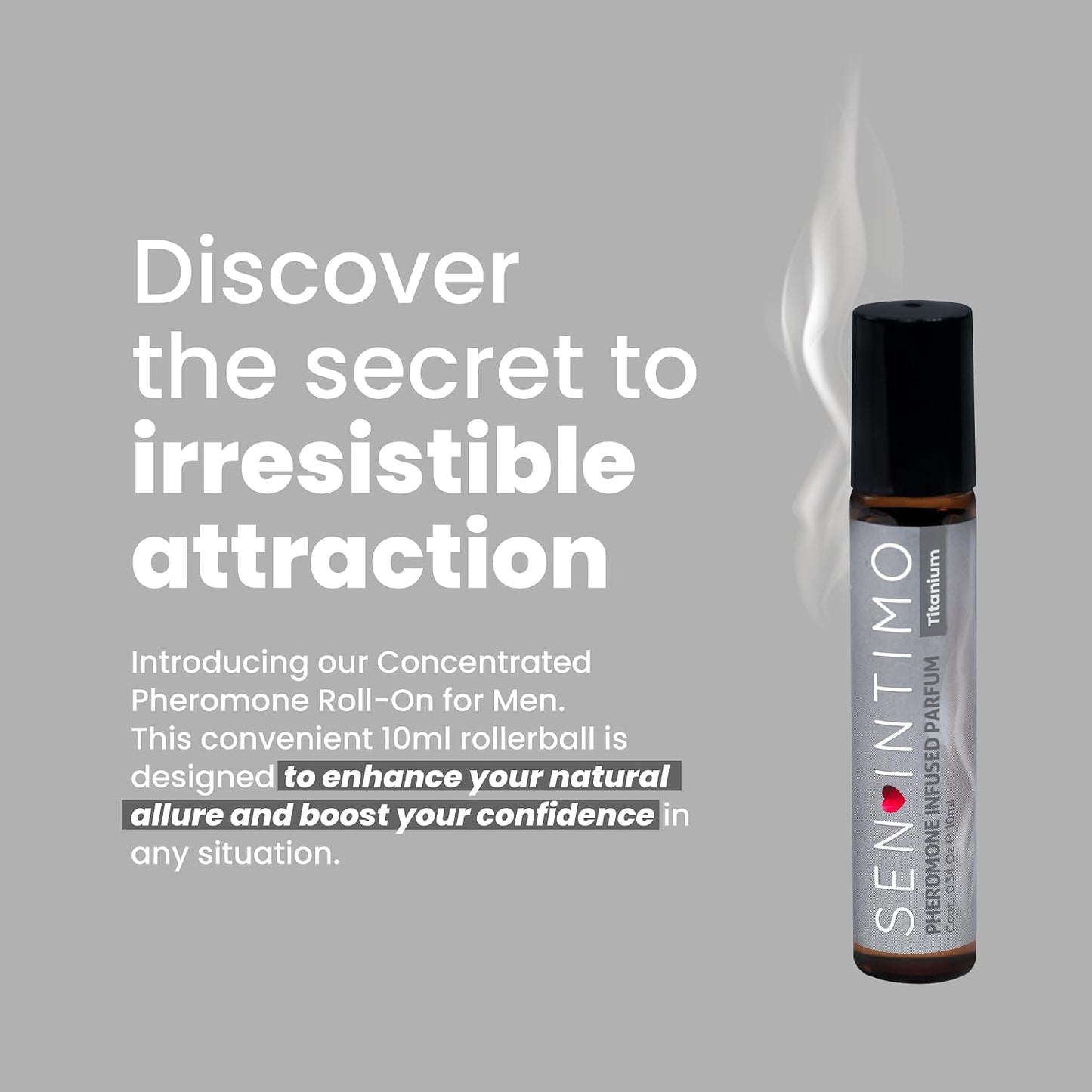 Sen Intimo Pheromone Infused Perfume for Men - Titanium Edition | High-Concentration Rollerball, 10ml Travel Size