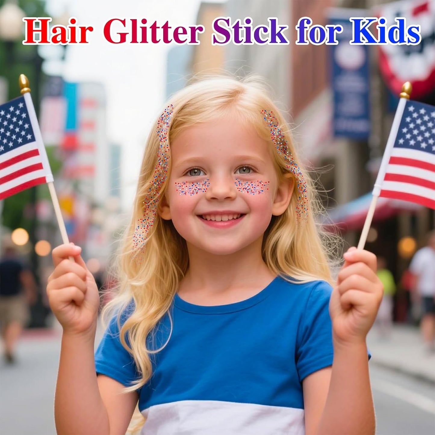 4th of July Hair Glitter Stick - Red, White & Blue Face Glitter for Patriotic Makeup | Independence Day Accessories