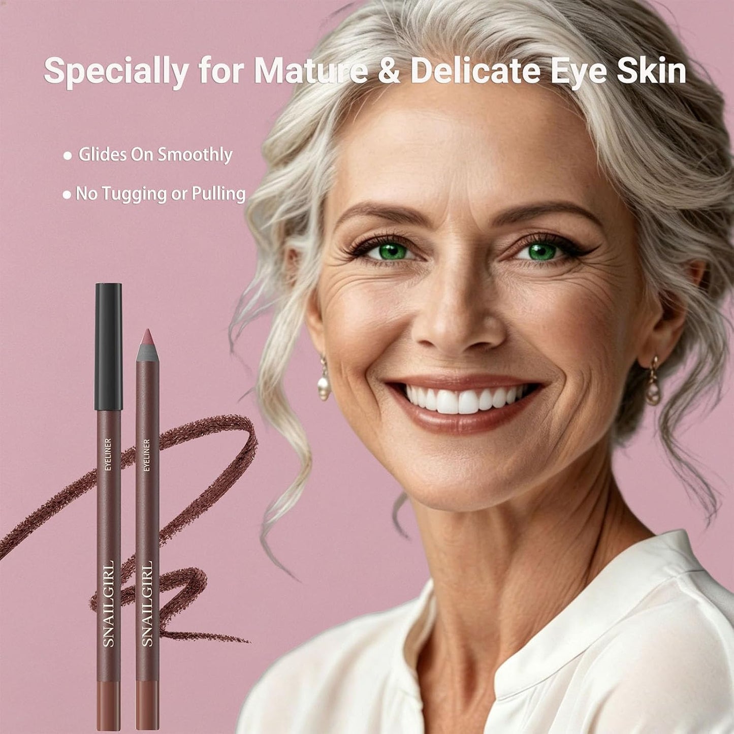 Creamy Glide-On Eyeliner Pencil for Mature Eyes - Waterproof, Smudge-Proof, Long-Lasting | Soft Natural Finish