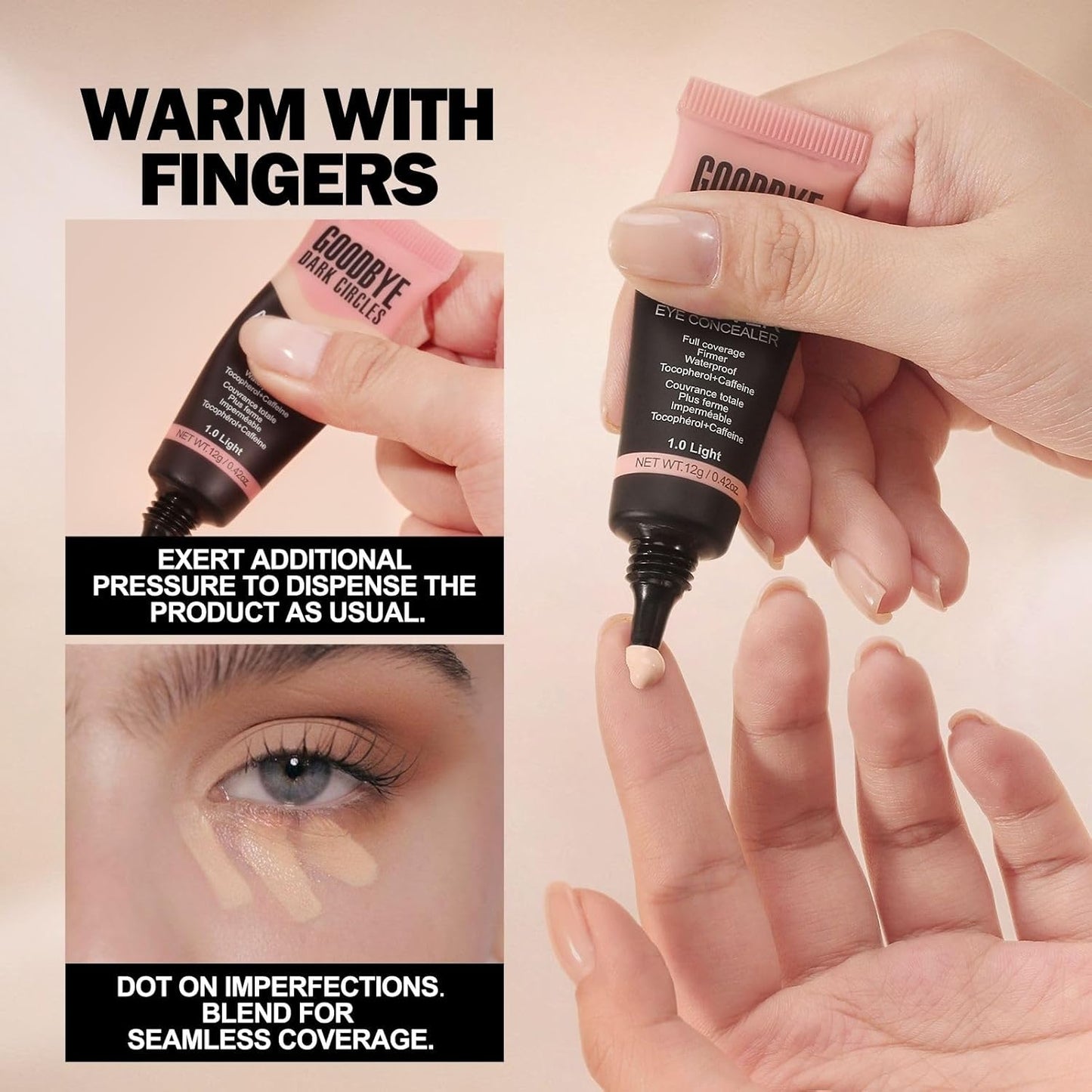 Liquid Concealer - Full Coverage Under Eye Concealer for Dark Circles & Fine Lines | Waterproof, Long-Lasting Makeup, 0.42 fl oz (Light)