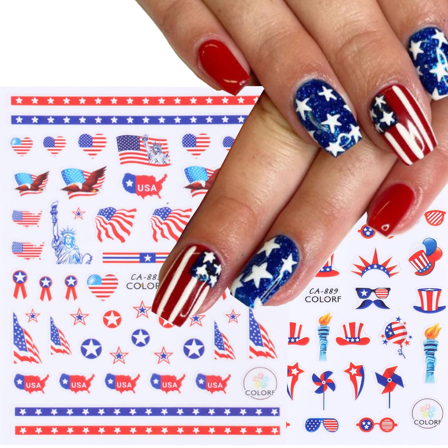 4th of July Nail Stickers Independence Day Nail Art Decals American Flag Self-Adhesive Nail Sticker for Patriotic 10 Sheets 3D Nail Stickers Nail Supplies for Women Kids