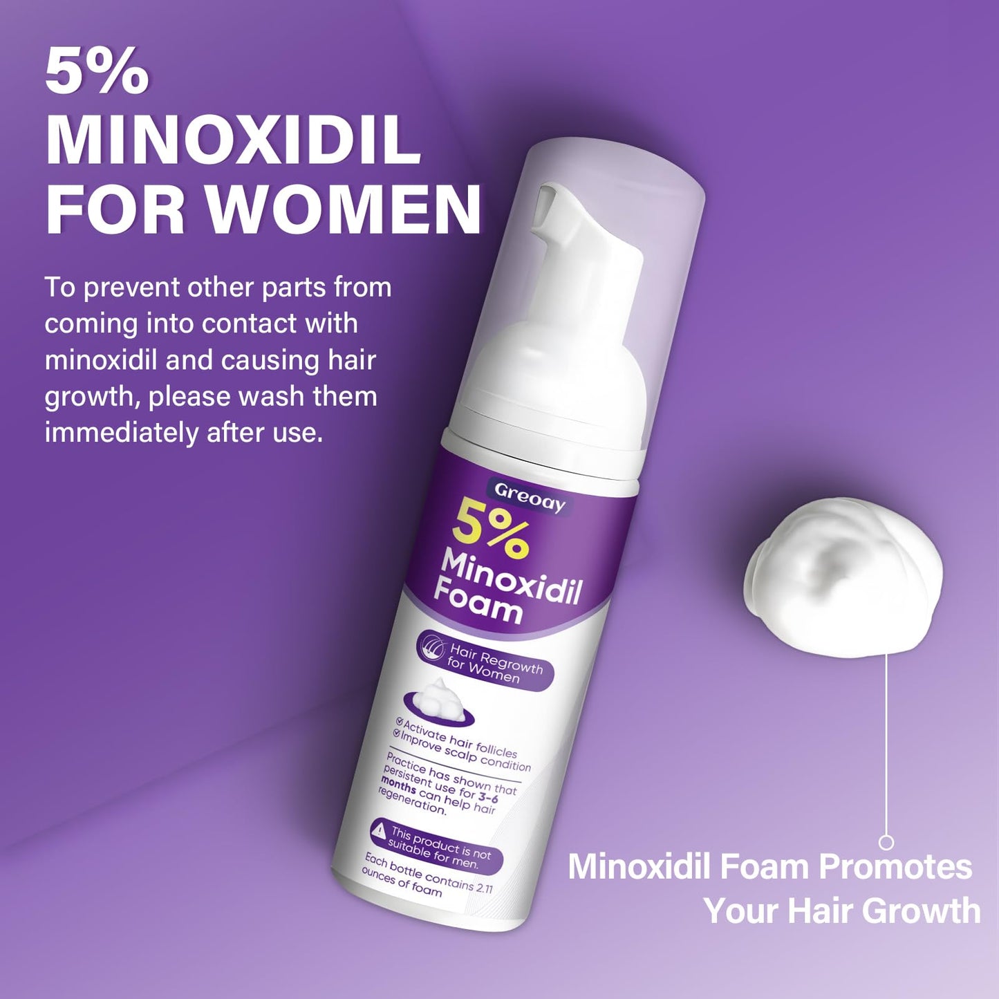 5% Minoxidil Foam for Women Hair Growth Foam Suitable for Hair Thinning Receding Hairline and Hair Loss to Hair Regrowth Get Thicker Fuller Hair 1 Bottles 2.11 Ounces Each