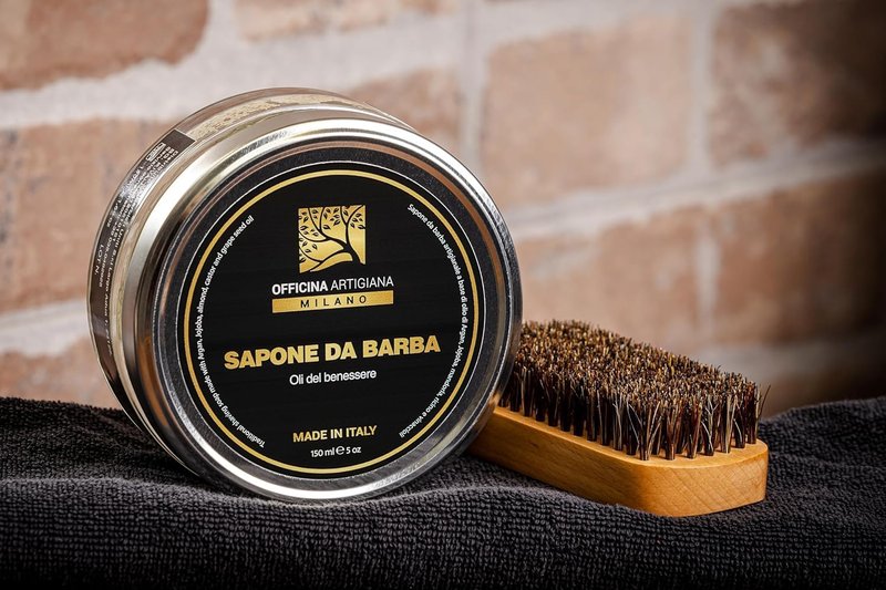 Officina Artigiana Milano Traditional/Original Shaving Soap 150 ml – Luxury Italian Artisan Wet Shaving Soap/Cream with 40% Wellness Oils & Shea Butter – Almond‑Scented – Vegan Skincare