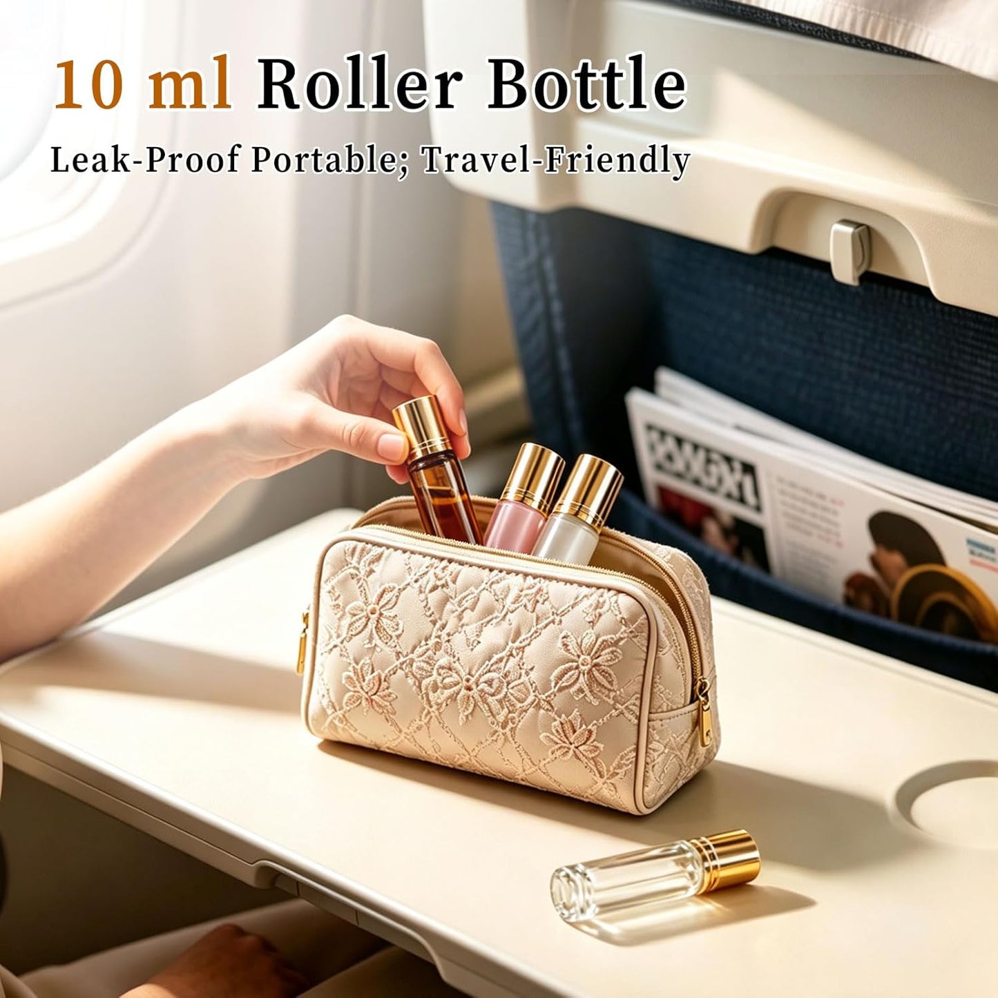 Rose Quartz Roller Bottles - 10ml Travel Size Glass Bottles for Essential Oils | 8 Color Options, Leak-Proof Design