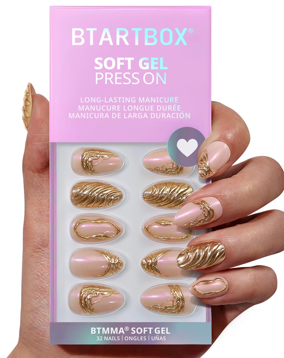 Press On Nails - Chrome Cat Eye Almond Design | 32 Piece Soft Gel Nail Kit in 16 Sizes