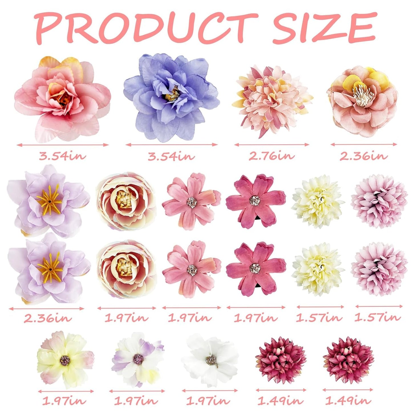 Flower Hair Clips - 21 Pcs Boho Floral Barrettes for Women | Pink & Purple Bridal Accessories