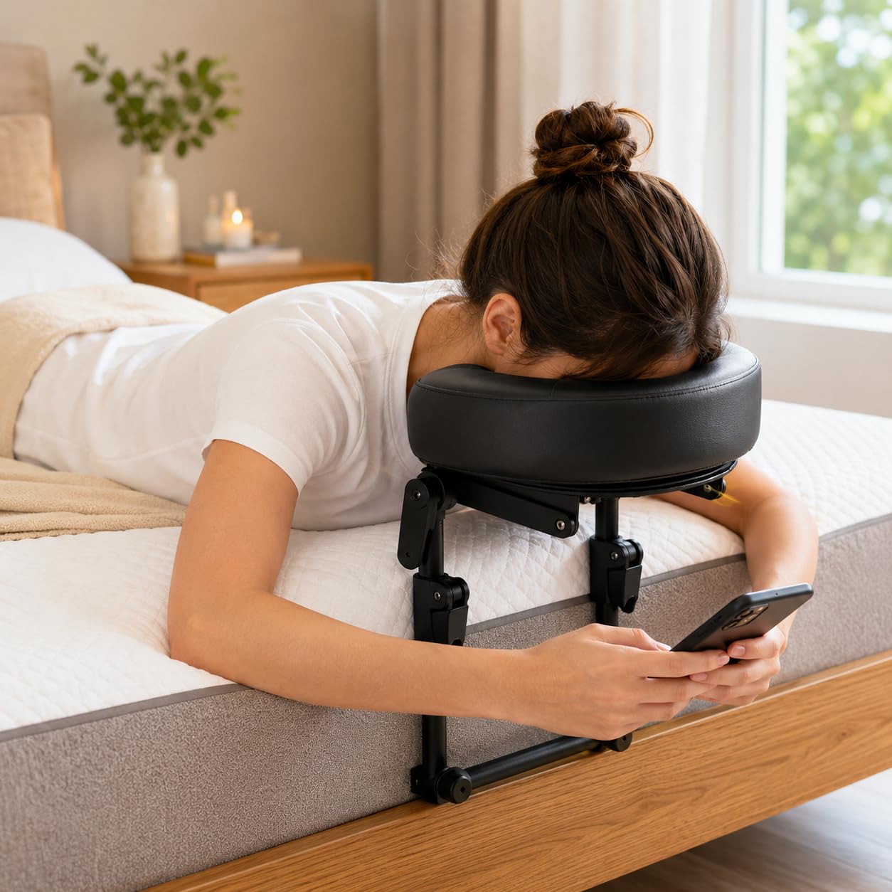 KONOVOLY Massage Headrest for Bed, Massage Home Mattress Top Massage Bed Head Extension Kit, Adjustable Headrest Face Cushion Massage Table at Home, Face Down Pillow After Eye Surgery (Black)