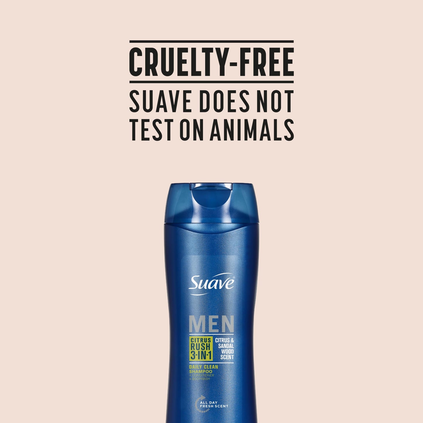 Suave Men Citrus Rush 3-in-1 Shampoo, Conditioner, and Body Wash with Citrus and Sandalwood Scent, Daily Clean, 12.6 oz, 6 Pack