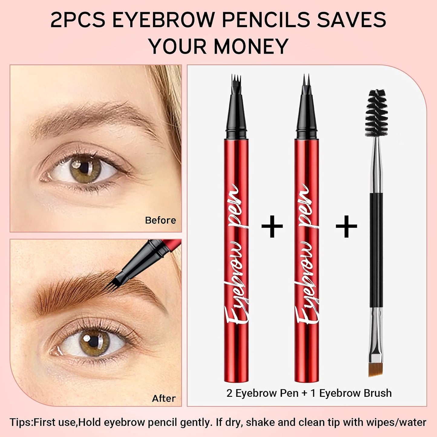 Eyebrow Pen Set - Waterproof Microblading Pencils for All Brow Types | 2 Pack, Dark Brown