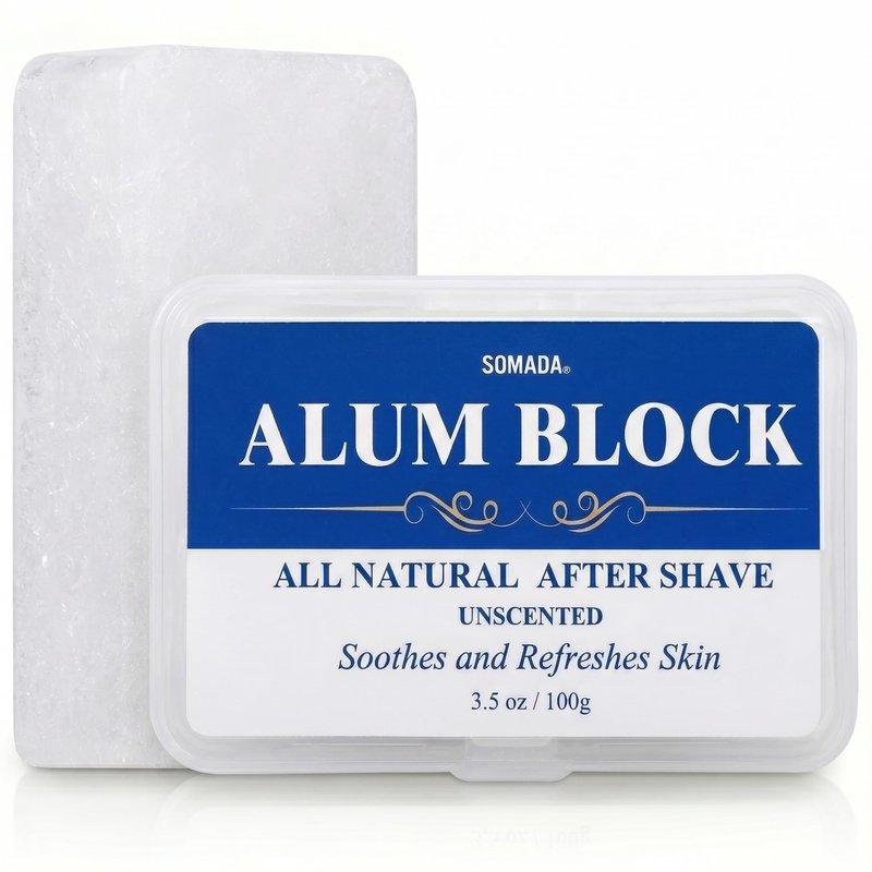 SOMADA Alum Block for Men – 3.5Oz/100g Natural Aftershave Stone, Potassium Alum Post-Shave Treatment, Soothes Razor Burn & Nicks, Astringent Skin Toner, Includes Travel Case. Styptic Natural Deodorant