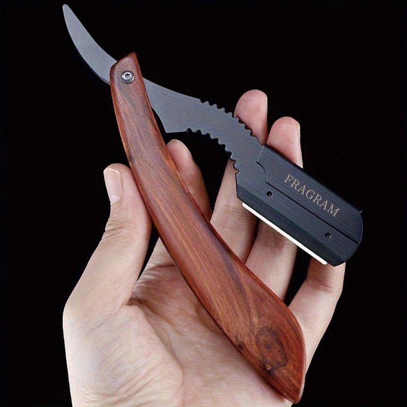 FRAGRAM wooden handle manual shaving razor with replacement blade compatible with S23 stainless steel hair clipper, used for shaving razors (剃须刀架+10片刀片)
