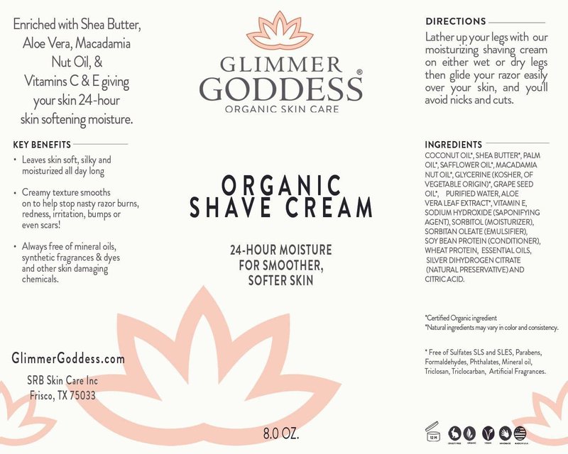 Glimmer Goddess Organic Shave Cream with Aloe, Coconut Oil & Shea Butter - Lavender Lemon, 8 oz