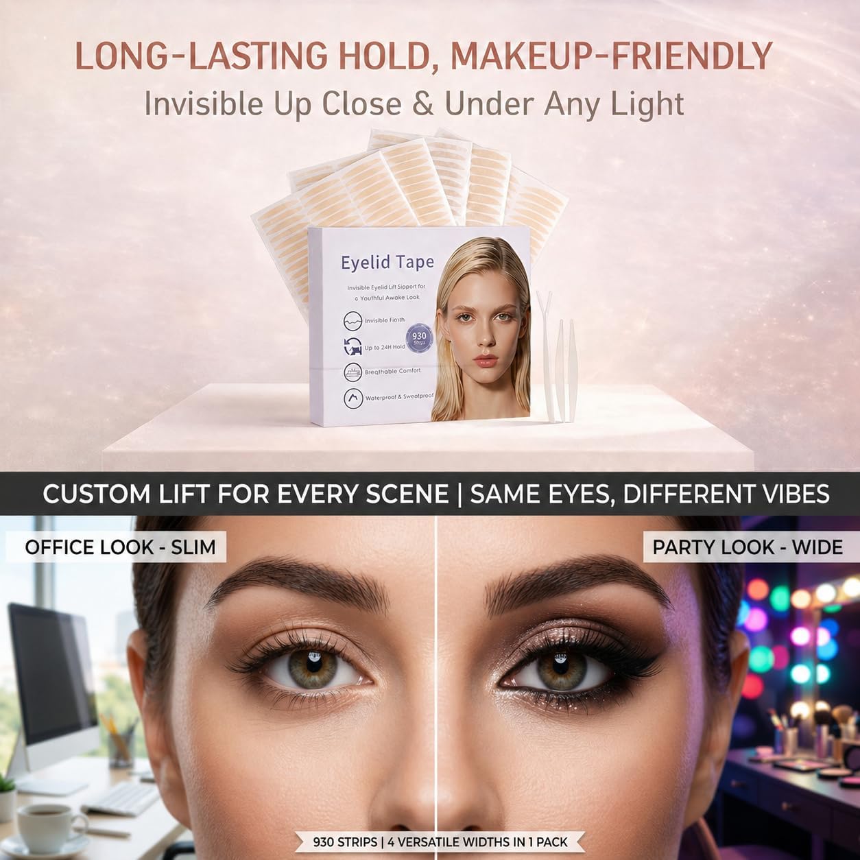 Eyelid Tape for Hooded Eyes Invisible – Eyelid Lift Strips for Sagging, Uneven，600 Count