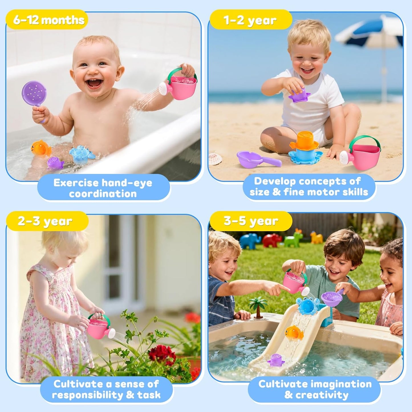 Baby Bath Toys for Toddlers Ages 1-3 | Mold-Free Fun for Bathtubs, Pools & Beaches - 5 PCS (Random Colors)