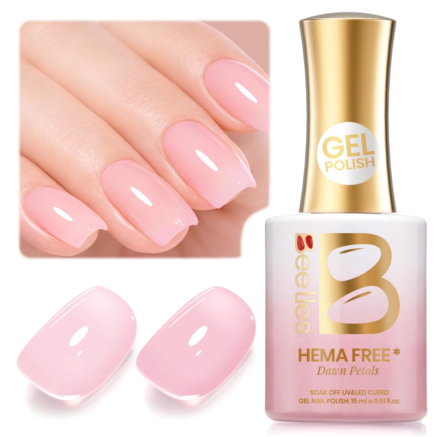 Beetles Dawn Petals Nude Pink Gel Polish - 15ML Full Size Neutral Jelly Nail Polish Base Color Nail Concealer Sheer Translucent Soak Off UV French Nail Art Salon DIY Manicure Gifts