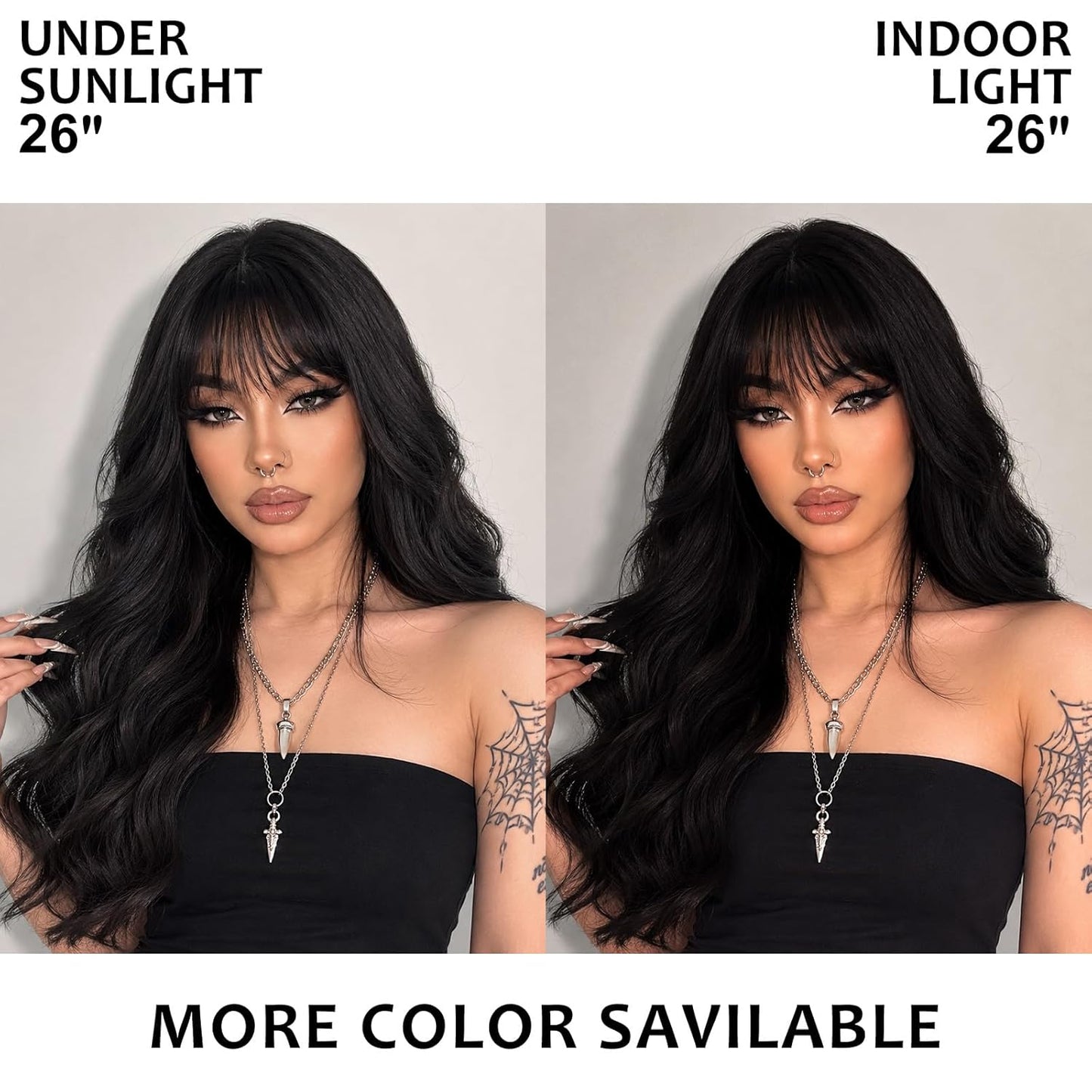 NOSTALGIA Black Wig - Long Curly Wavy Synthetic Wig with Bangs for Women | Perfect for Daily or Party Wear