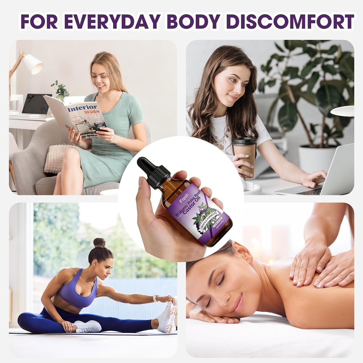 Poke Root & Castor Oil - Natural Lymphatic Support & Skin Wellness Blend with Vitamin E | Soothing Massage Oil