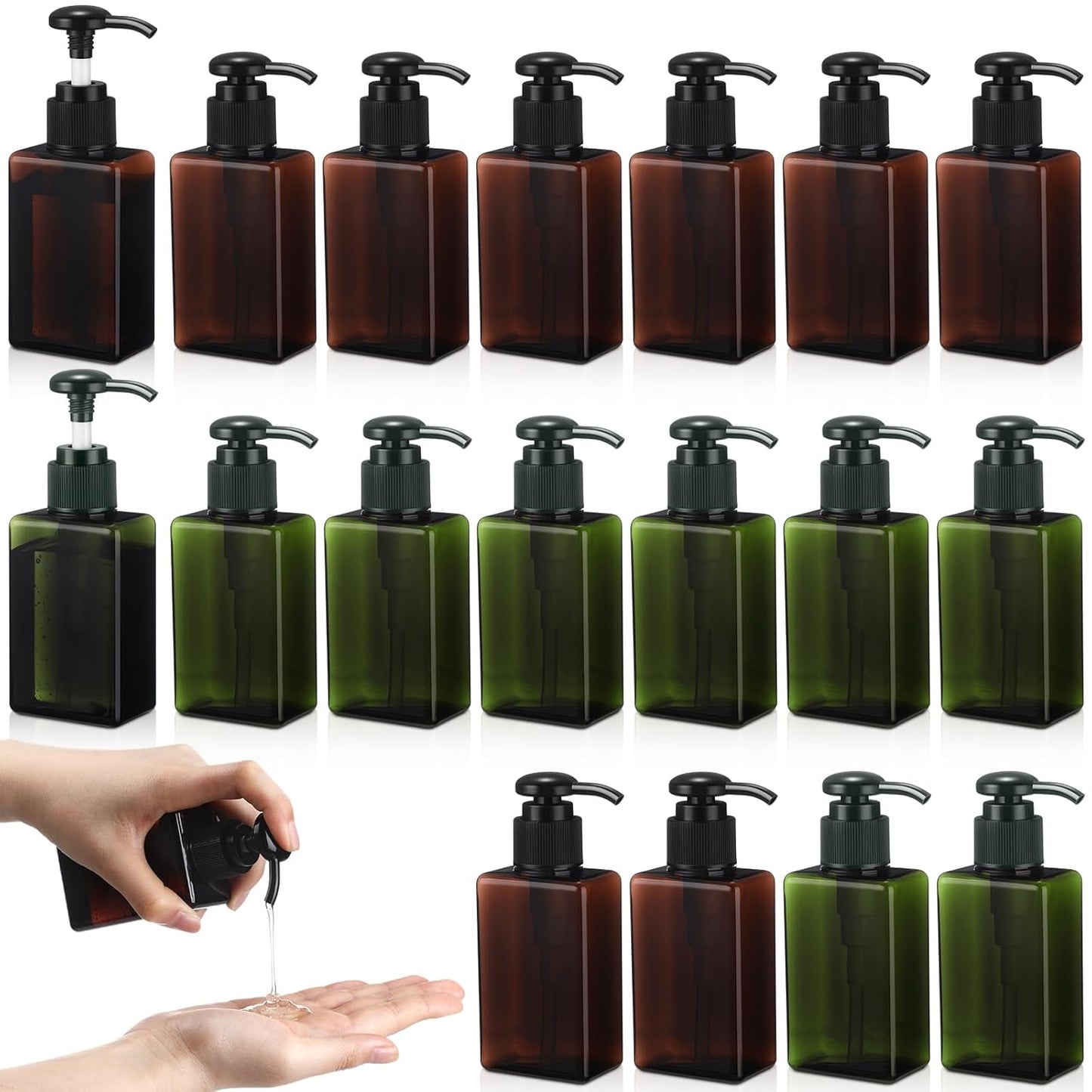 12 Pcs Mini Travel Pump Bottles - 100ml Plastic Dispenser Containers | Green & Brown