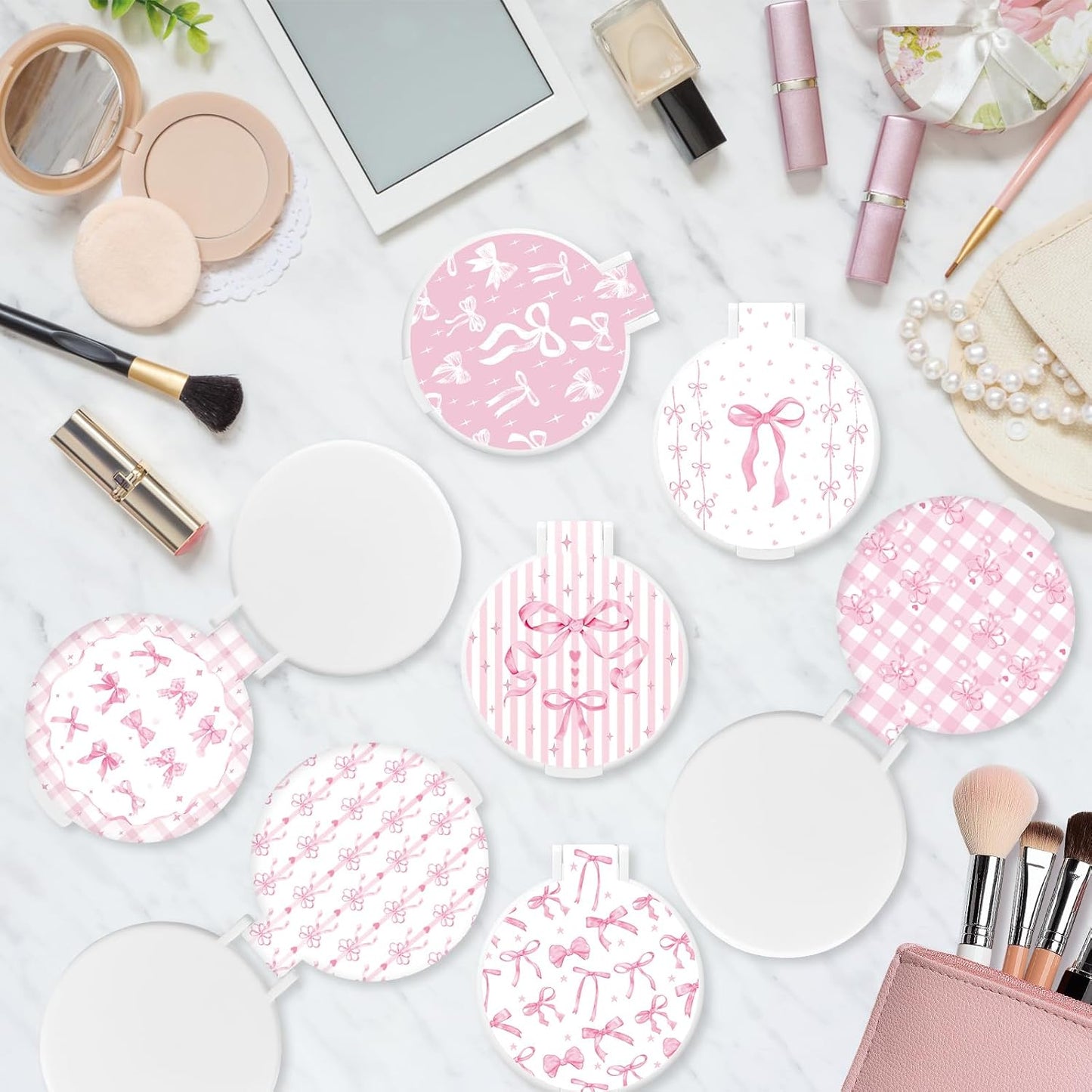 Compact Pink Bow Pocket Mirror - 50 Pcs Folding Makeup Mirrors for Women | Perfect Gifts for Coworkers & Teachers