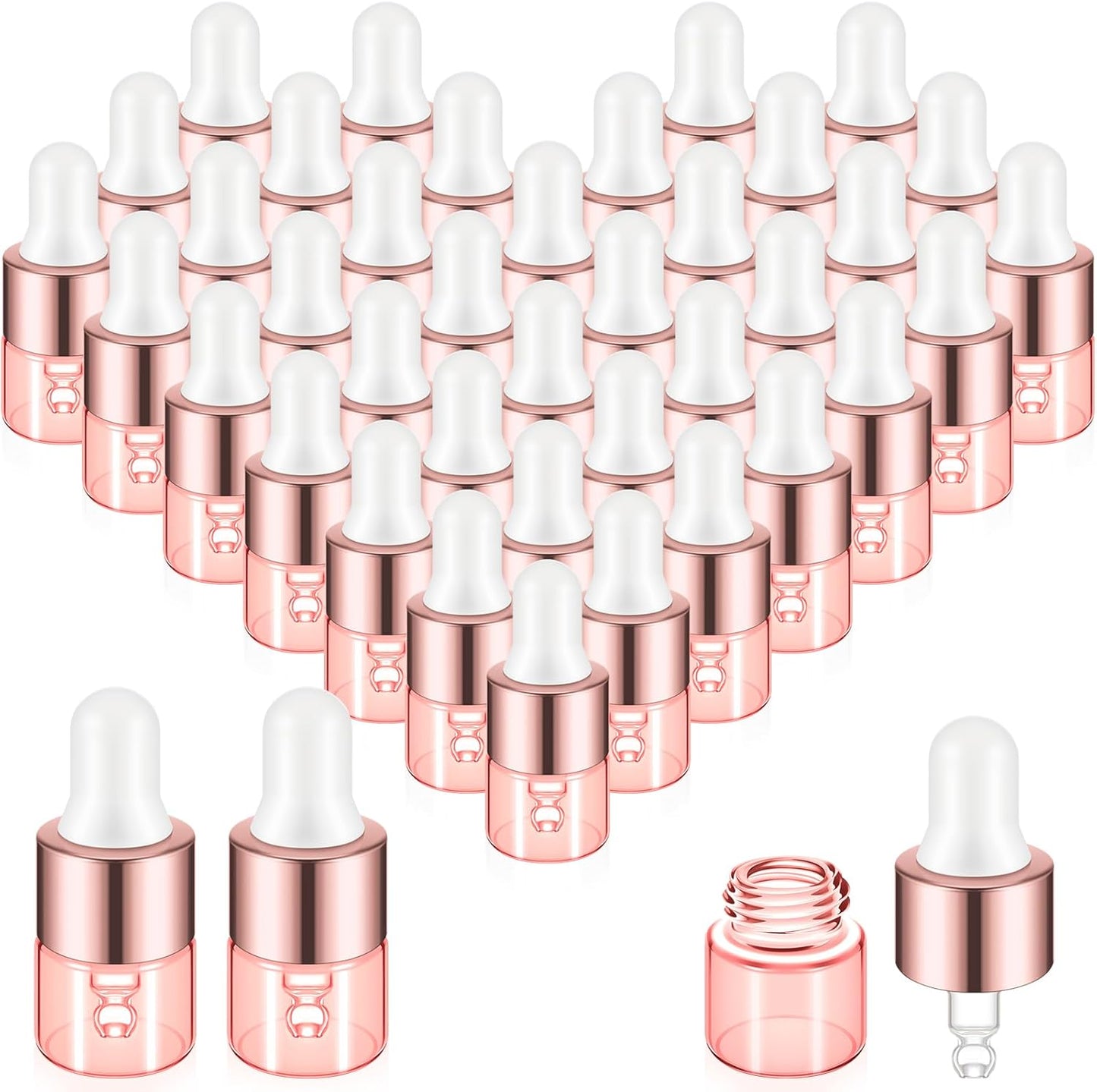 Mini Glass Oil Dropper Bottles - 100 Pcs 1 ml Clear Essential Sample Containers | Travel-Friendly Perfume Vials with Caps
