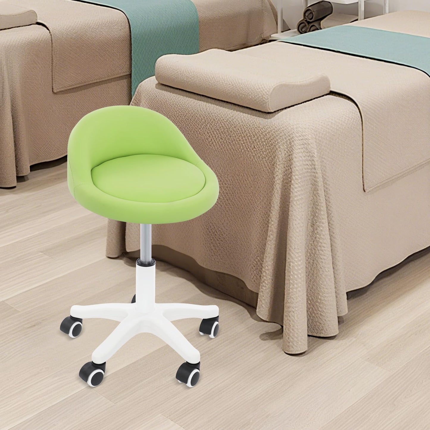 Titunjian Rolling Stool Chair with Backrest Round PU Leather Swivel Salon Stool Adjustable Height Drafting Tattoo Office Chair for Spa Salon Tattoo Massage Dental Office (Green)