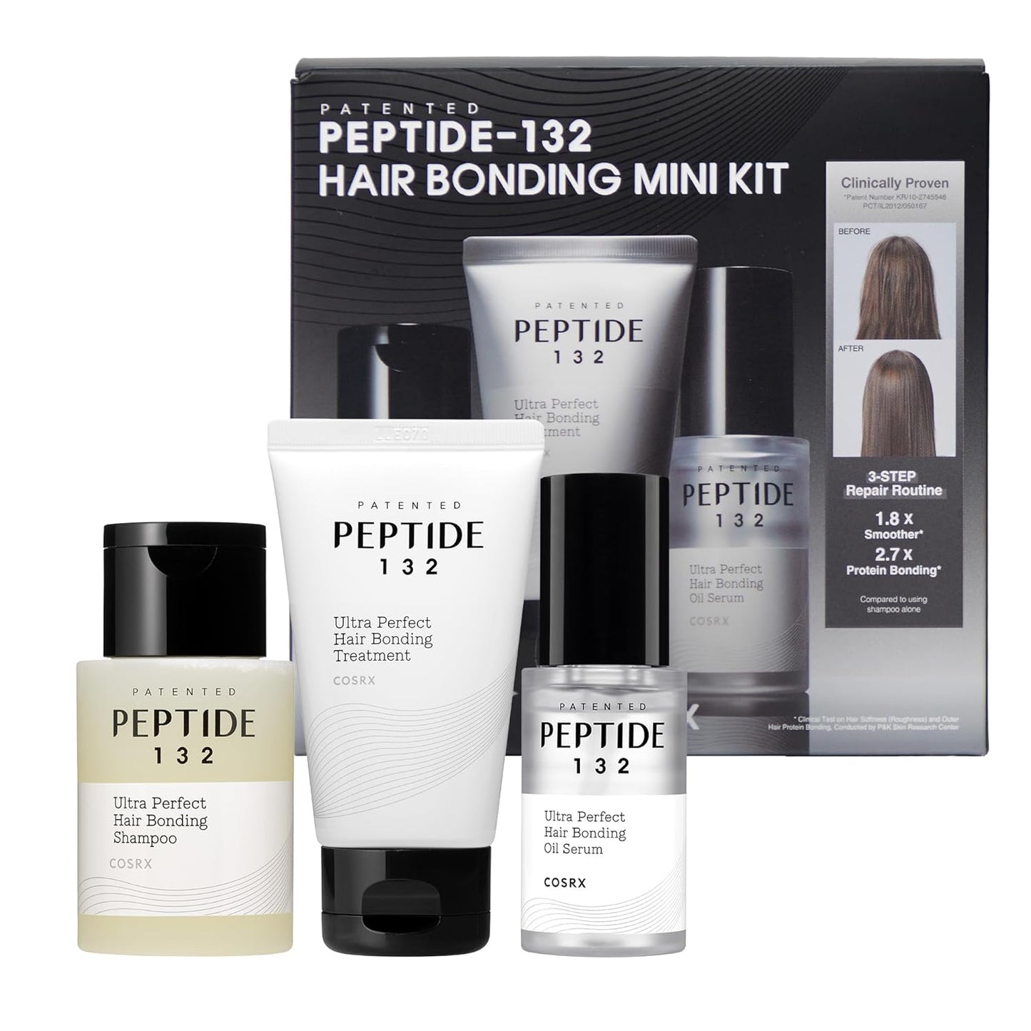 COSRX Peptide-132 Hair Bonding Mini Kit | Travel-Size Shampoo & Treatment + Full-Size Oil Serum for Damaged Hair & Scalp Care