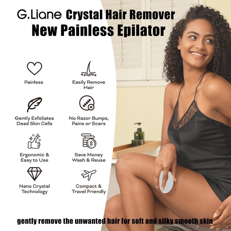 G.Liane Crystal Hair Eraser,Upgraded Painless Crystal Hair Remover,Effective Nano Glass Hair Removal Device and Skin Exfoliation,Body Epilator for Women and Men(Silver)