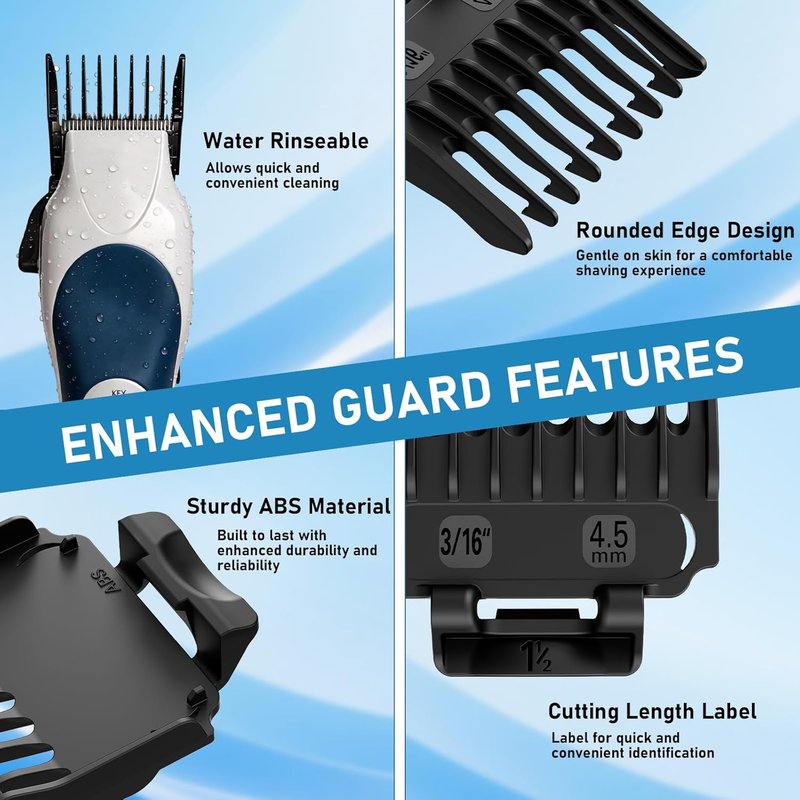 Professional Hair Clipper Guards Set - 14-Piece Replacement Guides Compatible with Wahl Clippers | 1/16" to 1" Sizes, Black