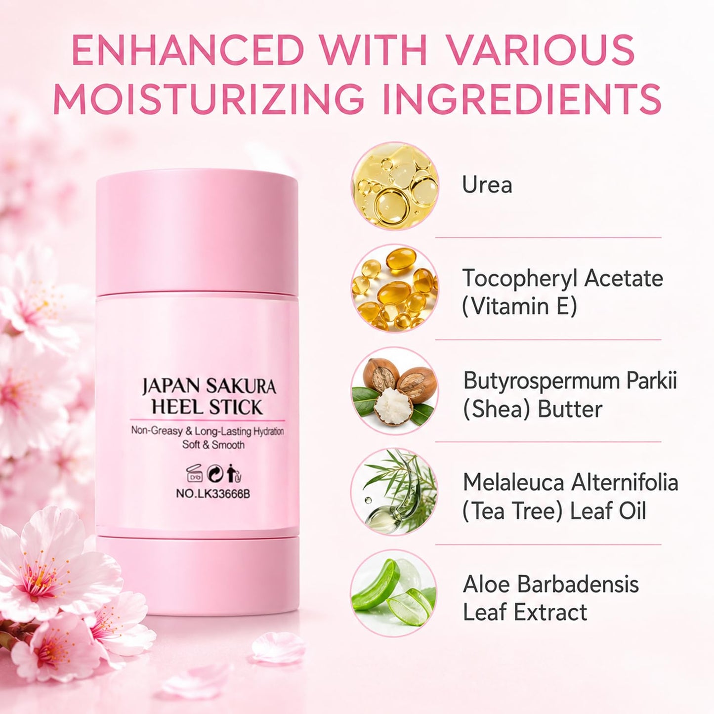 2PCS Japan Sakura Foot Heel Stick,Japan Sakura Heel Balm for Dry Cracked,Cracked Heel Repair Stick for Dry Cracked Feet & Heels Deeply Moisturize & Soften Feets for Hands,Heels,Elbows,Knees and More