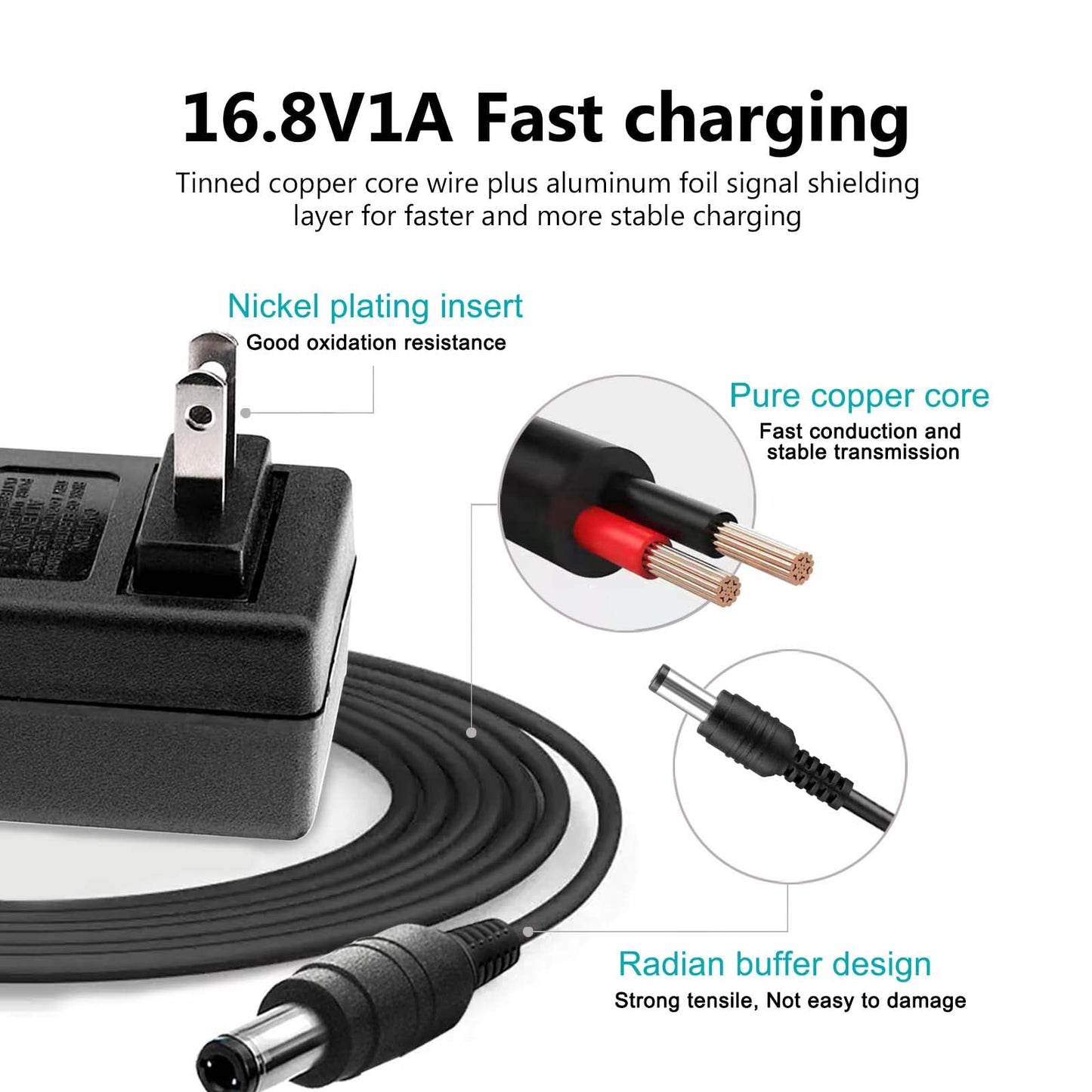 16.8V AC DC Power Supply Adapter Replacement for LifePro Sonic, Sonic Mini, Sonic Pro,Fusion X, Sonic Pro, Youdgee H1 Mini, Mebak 3, DamKee DK-01 02, Wattne W2 W1 Massage Gun Charger Cable Cord